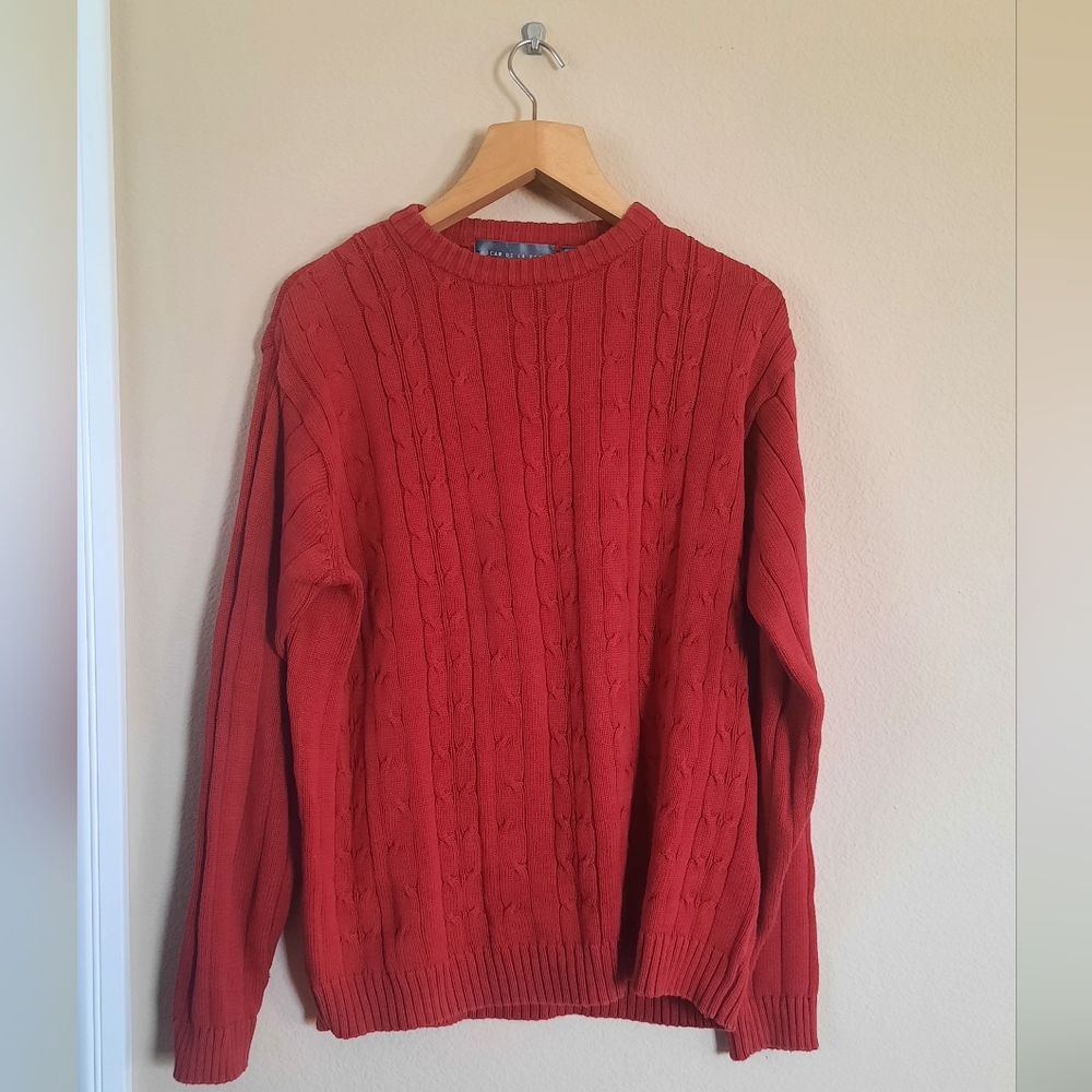 Vintage Oscar de la Renta Red Cotton Fisherman Sweater Old Money Coastal Grandpa